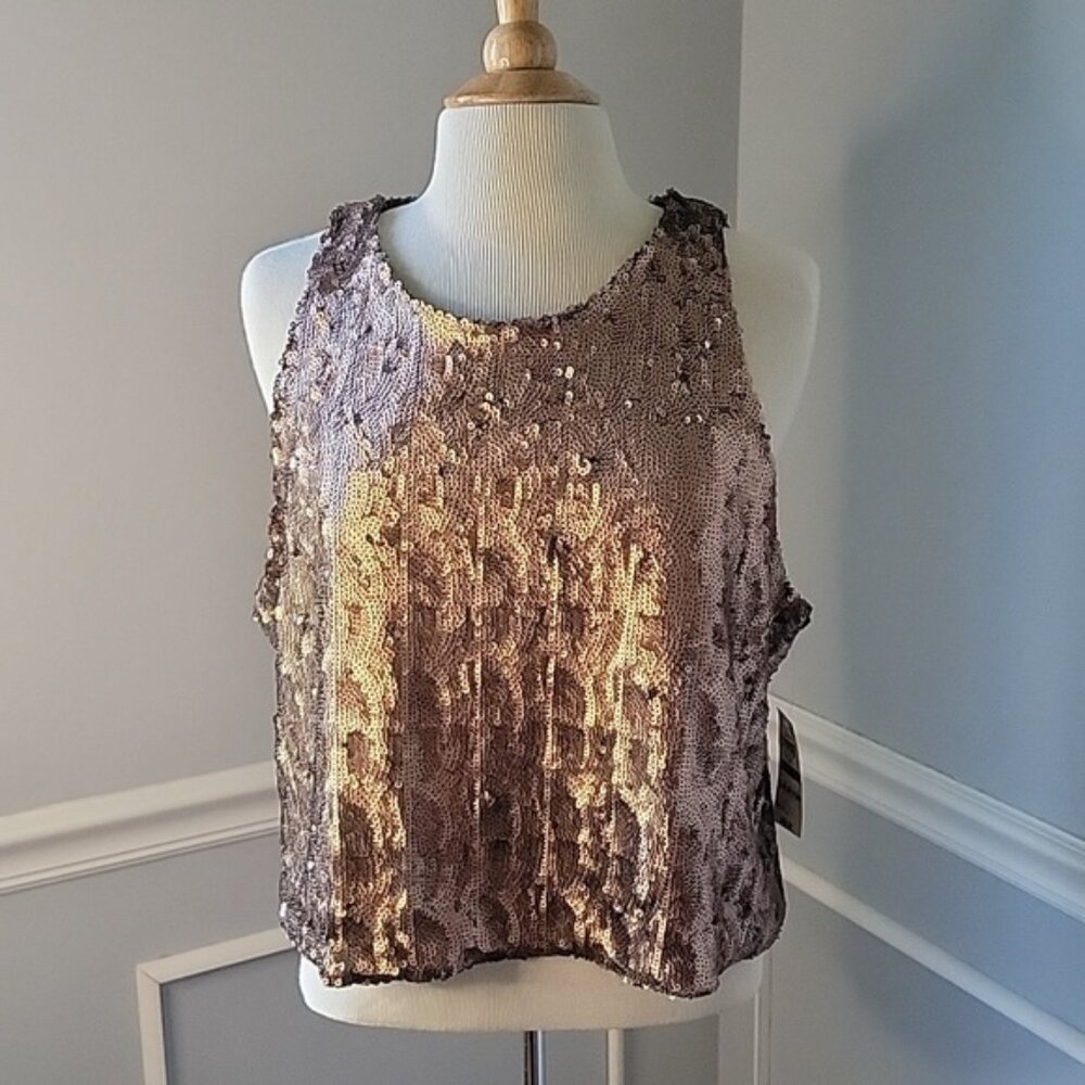 BAR III Dublin Matte Metallic Copper Sequin Glam Party Holiday NYE Shell Top XXL